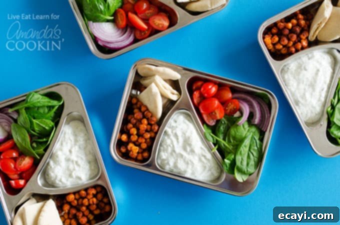 Mediterranean Chickpea Gyro Packs 5 Chickpea Gyro Lunch Boxes: a 30 minute meal prep for the whole week, featuring vibrant ingredients and a promise of easy, healthy lunches.