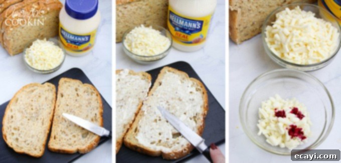 Holiday Comfort Melt 5 How to make a festive grilled cheese step 1