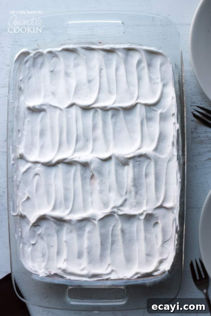 This Red Velvet Lasagna is a layered, no-bake dessert recipe with a crunchy graham cracker crust, cream cheese layer and a red chocolate pudding layer. #lasagnadessert #dessert #dessertrecipes #redvelvet #onepandessert #valentinesday #chocolate #nobakedessert Red Velvet Lasagna Dessert in a 9x13 inch pan, topped with Cool Whip and chocolate shavings, ready to be chilled