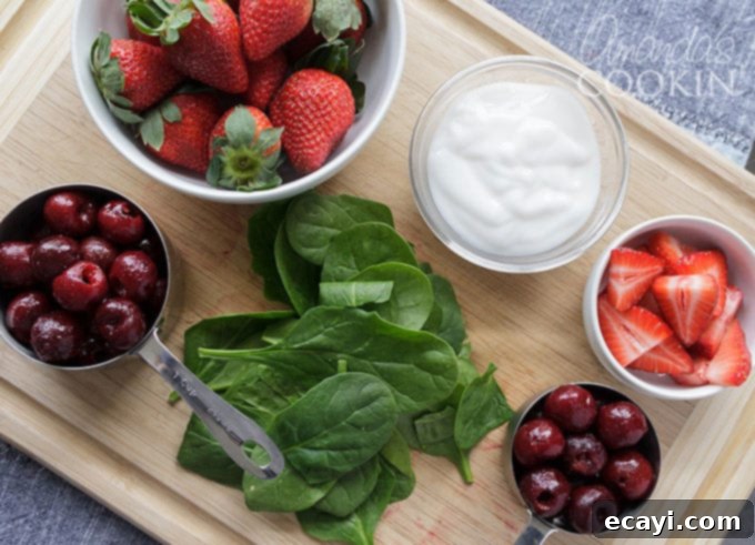 Simple Ingredients for Wholesome and Easy Vegan Smoothies Essential ingredients for vegan smoothies: fruit, spinach, almond milk, coconut yogurt