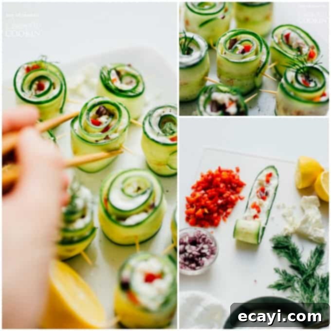 Greek Salad Sushi Rolls 5 collage of 3 photos of cucumber sushi