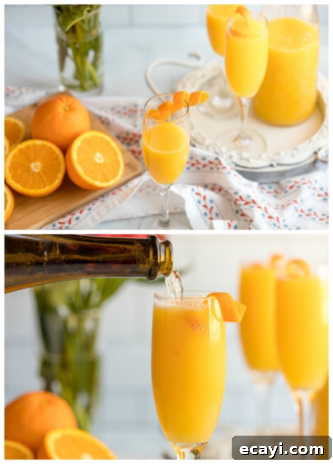 Topping off orange juice with champagne creates the classic mimosa, an easy-to-make and visually appealing cocktail perfect for any brunch. topping off orange juice with champagne in a flute