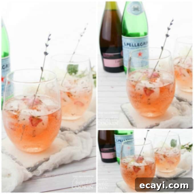 Lavender Rose Spritzer: made with fresh lavender, rose petals and rosé! Perfect for brunch or bridal showers! #rosespritzer #winespritzer #summercocktails #bridalshowerdrinks #brunchcocktails #amandascookin Lavender Rose Spritzers collage