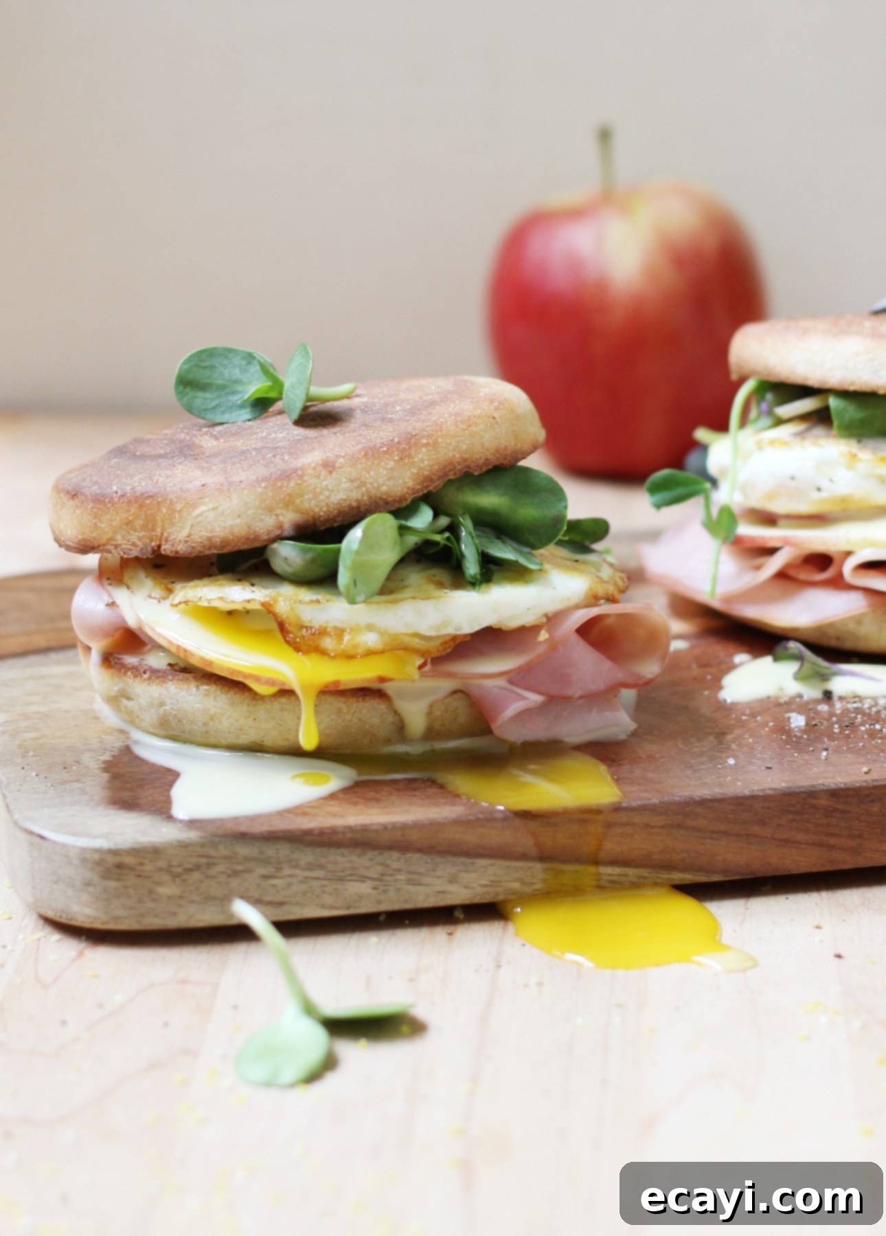 12 Must-Try Savory Egg Brunch Recipes 12 Runny Egg, Maple Ham, and Crispy Apple Breakfast Sandwich with Blender Hollandaise Sauce // FoodNouveau.com