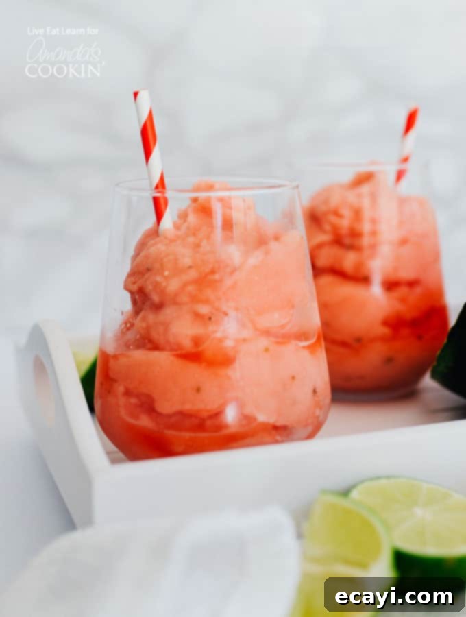 This Watermelon Malibu Slush has just a handful of ingredients and is perfect for keeping in the freezer for impromptu cocktail hours all summer! watermelon malibu slush drink