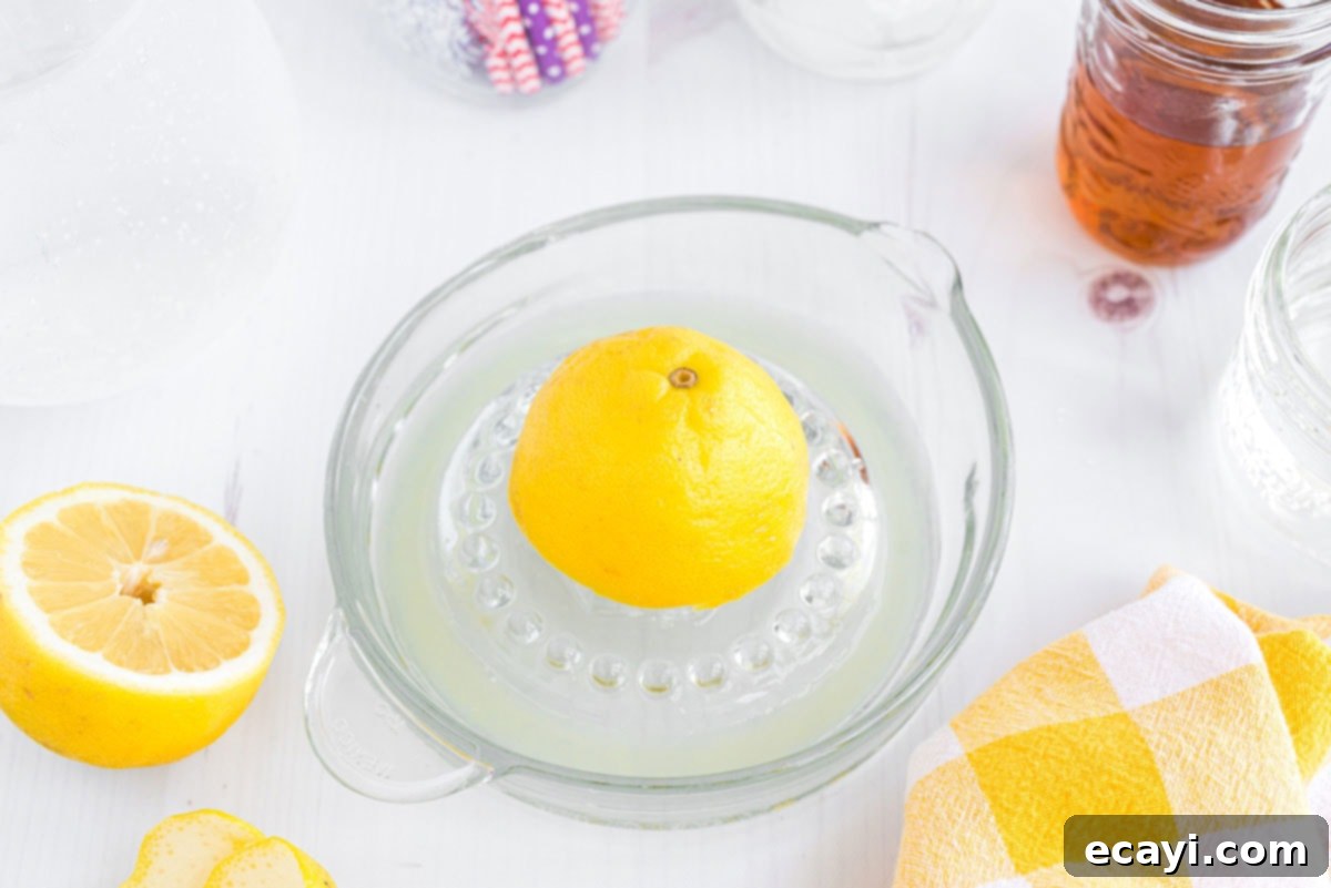 Lynchburg Lemonade 3 A person juicing a lemon on a citrus juicer, extracting fresh lemon juice