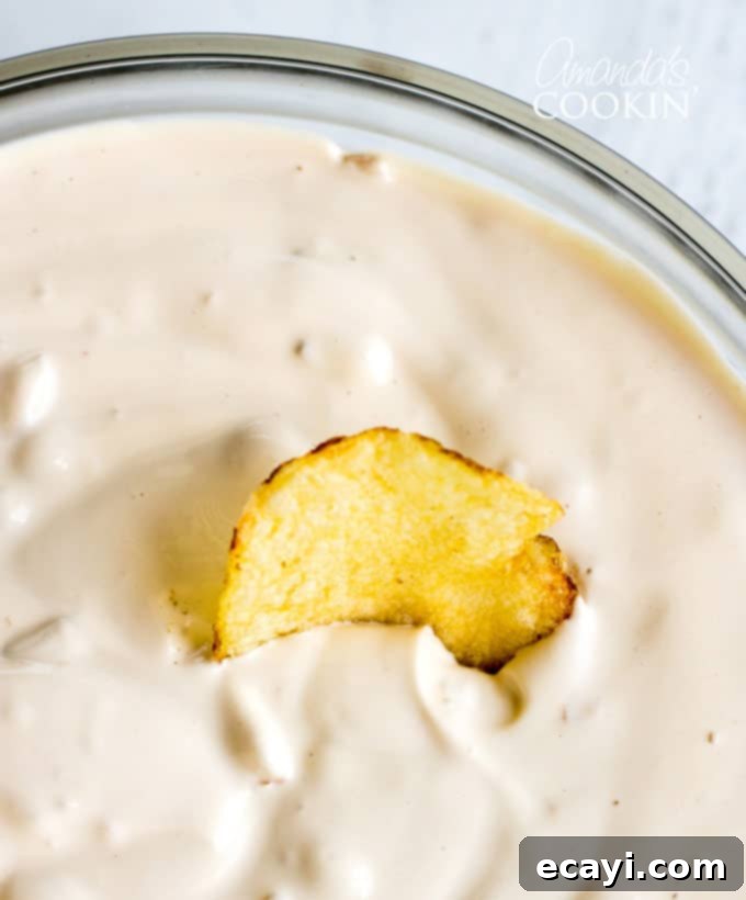 Luscious Onion Swirl 6 A bowl of creamy onion dip served alongside a variety of crunchy snacks, including classic potato chips, pretzels, and corn chips, inviting guests to indulge.
