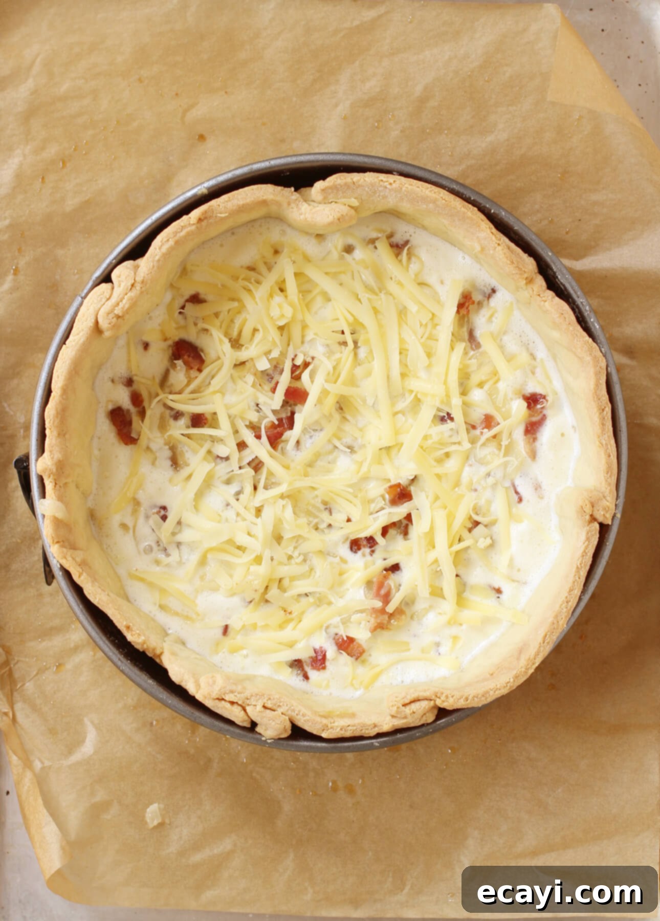 The Ultimate Quiche Lorraine 11 Layering quiche lorraine filling ingredients to prevent them from sinking to the bottom // FoodNouveau.com