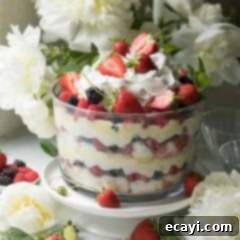 Berry Medley Trifle 2 berry trifle with flowers in the background