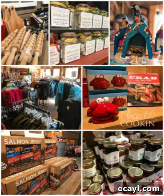 Icy Strait Point Majestic Whale Encounters 9 An array of fascinating Alaskan souvenirs and local products displayed inside a charming shop at Icy Strait Point, including handmade crafts and edibles.