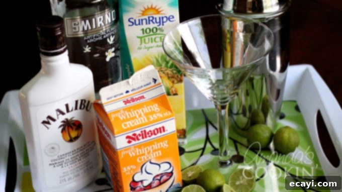 Key West Kiss Martini 12 Ingredients for Key Lime Pie Martini laid out on a surface