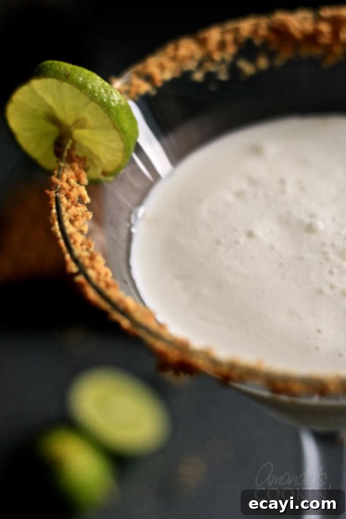 Key West Kiss Martini 3 Close-up of a Key Lime Pie Martini, highlighting its creamy texture and garnish