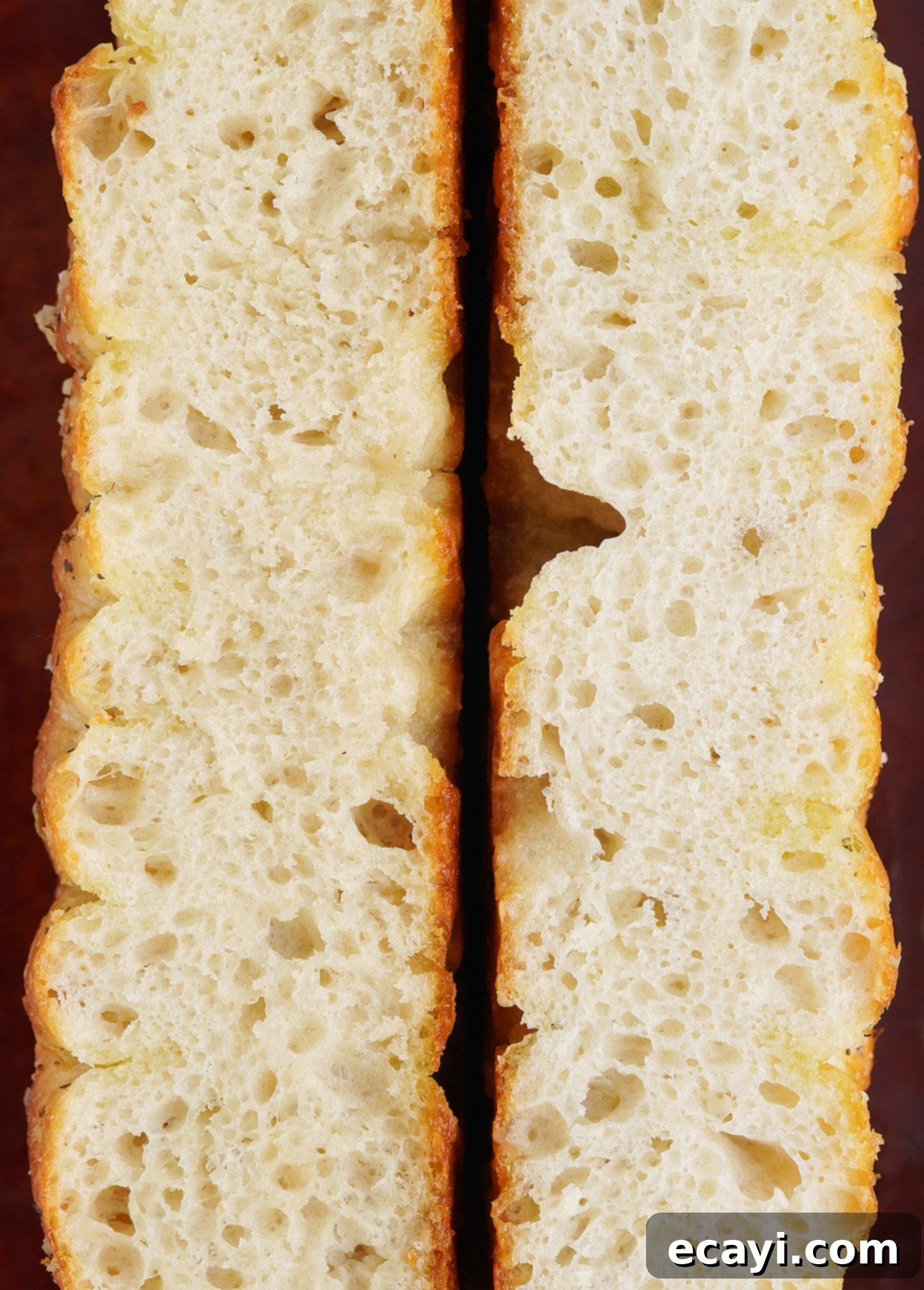 Bake Perfect No-Knead Focaccia Effortlessly 5 Slices of pillowy focaccia, made using an extremely easy no-knead recipe // FoodNouveau.com