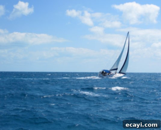 Sailing Through the Exumas, in the Bahamas. Sailing Through the Exumas, in the Bahamas. A beautiful sailboat glides across turquoise waters under a sunny sky.