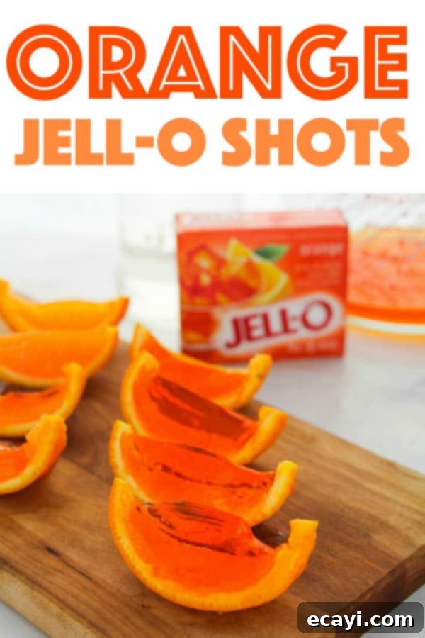 These Orange Jell-O Shots are placed inside of hollowed-out orange rinds and then set to perfection. They make the perfect party treat! A beautifully arranged platter of Orange Jell-O Shots in their natural orange rind cups, ready for guests.