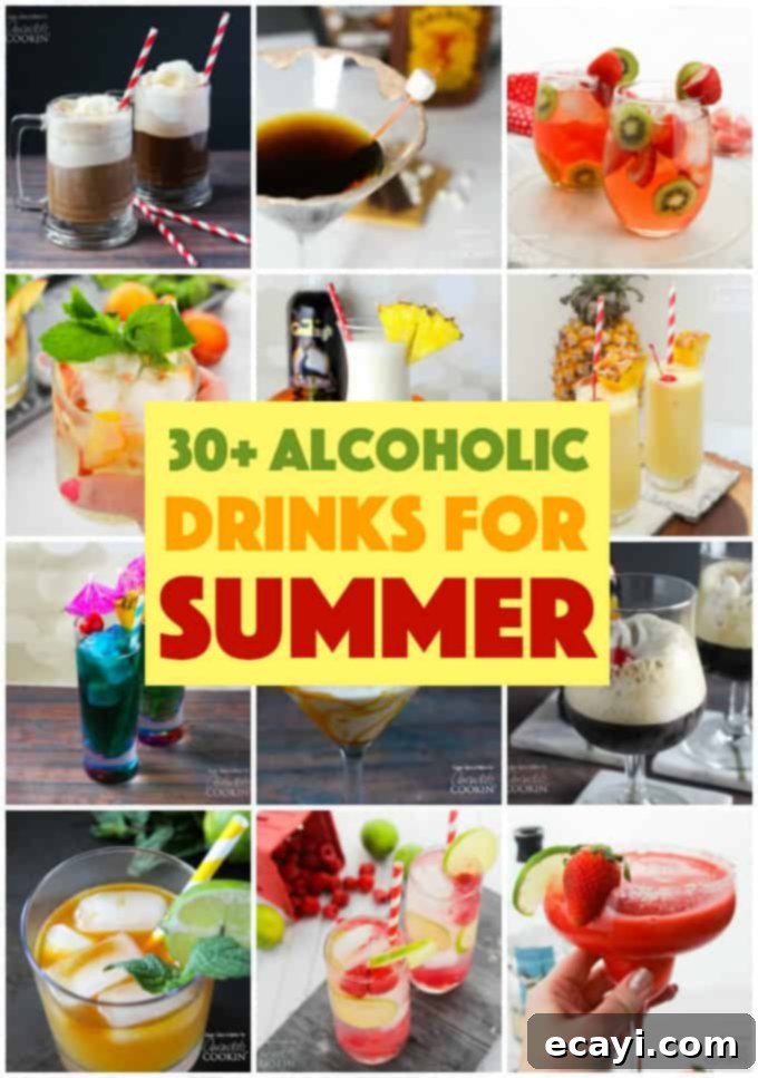 Summertime means hanging out with friends, backyard parties, and visiting outdoor festivals. Try these alcoholic drinks that are perfect for summer! A vibrant selection of alcoholic drinks for summer, featuring colorful cocktails and slushies, perfect for backyard parties and outdoor festivals.