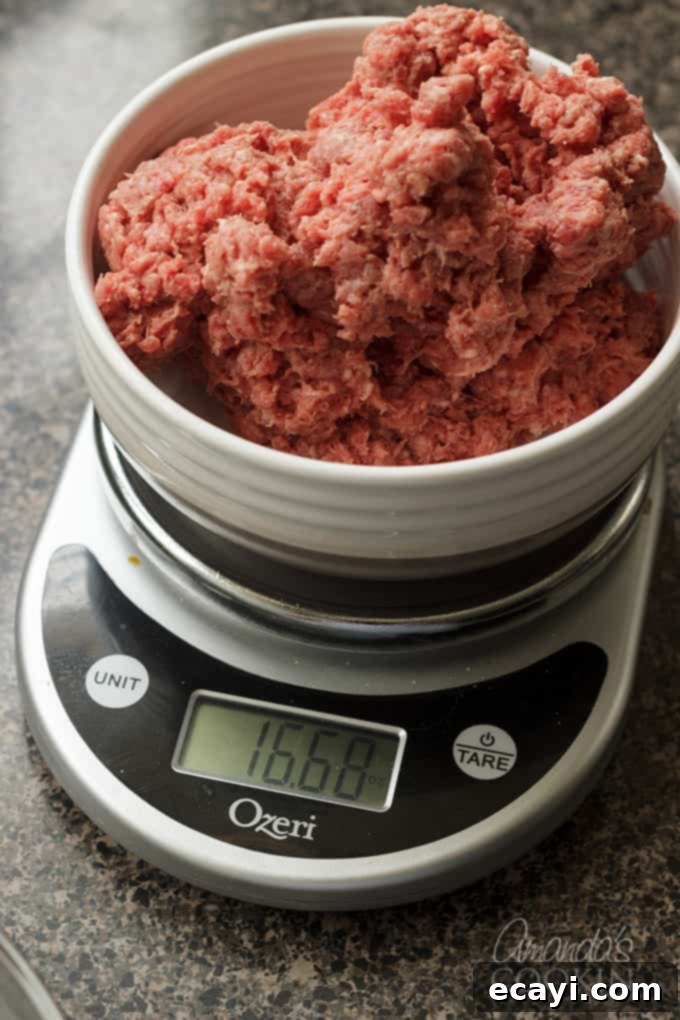Master Your Backyard Barbecue 2 Ground beef being weighed on a digital kitchen scale for consistent patty size