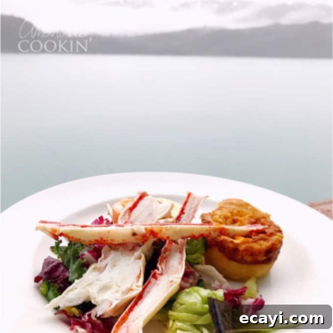 31 Recipes to Relive Your Alaskan Cruise 4 Luxurious seafood breakfast served on a private balcony overlooking the scenic Alaskan landscape, offering a taste of cruise indulgence.