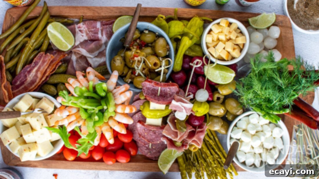 The Curse of Bloody Mary 3 A vibrant charcuterie board laden with an assortment of Bloody Mary toppings.