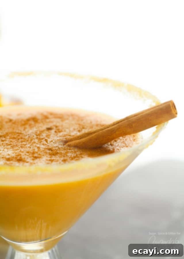 Garnished Pumpkin Pie Martini Pumpkin Pie Martini with a delicate cinnamon stick garnish, perfect for cozy evenings.
