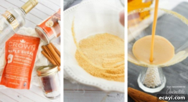 How to make a Pumpkin Pie Martini steps Step-by-step guide on how to make a Pumpkin Pie Martini, showing ingredients and mixing.