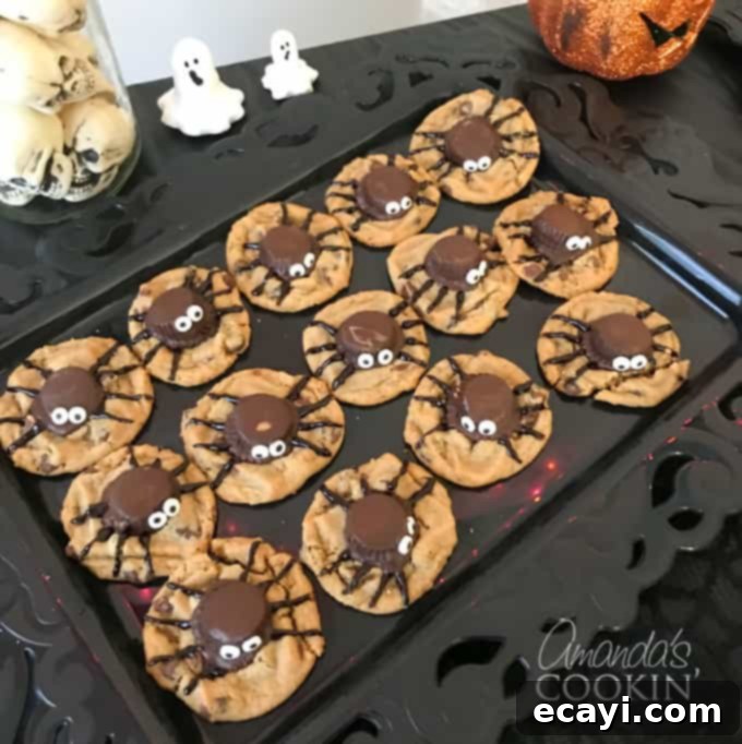 If you need Halloween food ideas for your Halloween party, be sure to check out all these sweet, savory and beverage ideas! Something for everyone. #halloweenrecipes #halloweenfoodideas #halloweenfood #halloweentreats #halloweenpartyfood #mummycookies #mozarellaeyeballs #spidertacodip #spidercookies #ricekrispypumpkins #ricekrispymonsters #dipinapumpkin #halloweenparty spider cookies