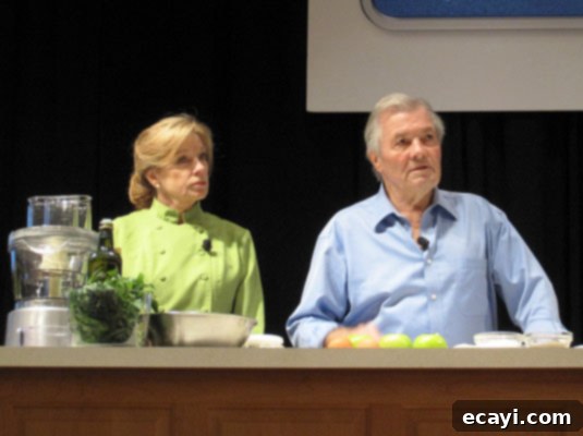 Jacques Pépin and Barbara Fenzl, culinary demonstration at the International Association of Culinary Professionals Annual Conference, Austin, Texas Jacques Pépin and Barbara Fenzl, culinary demonstration at the International Association of Culinary Professionals Annual Conference, Austin, Texas