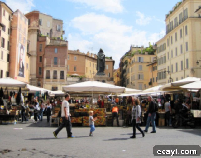 Recreate Romes Legendary Forno Campo de Fiori Pizza From Scratch 6 Scenic view of Campo de Fiori, Rome, a vibrant Italian market square