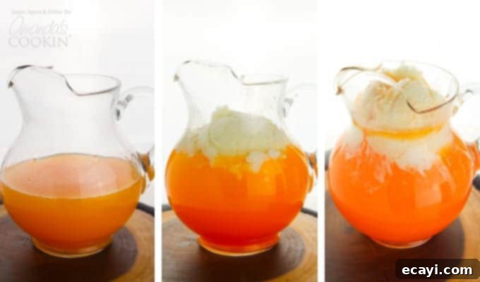 How to make candy corn punch steps: Easy guide for a layered fall beverage Visual steps demonstrating how to layer Candy Corn Punch for a perfect autumn drink