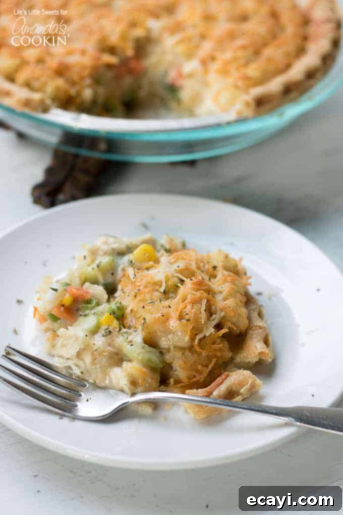 Chicken Pot Pie Tater Tot Casserole A serving of Chicken Pot Pie Tater Tot Casserole