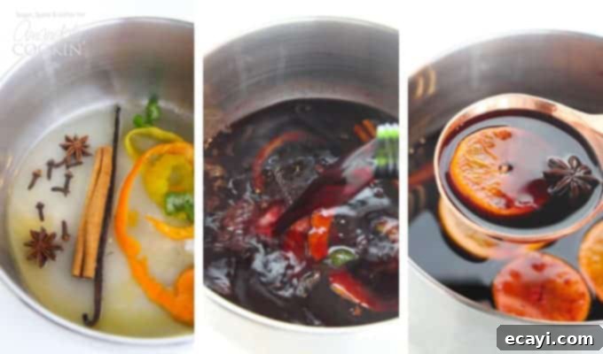 How to make homemade mulled wine easily Step-by-step photos showing how to prepare ingredients and combine them for mulled wine