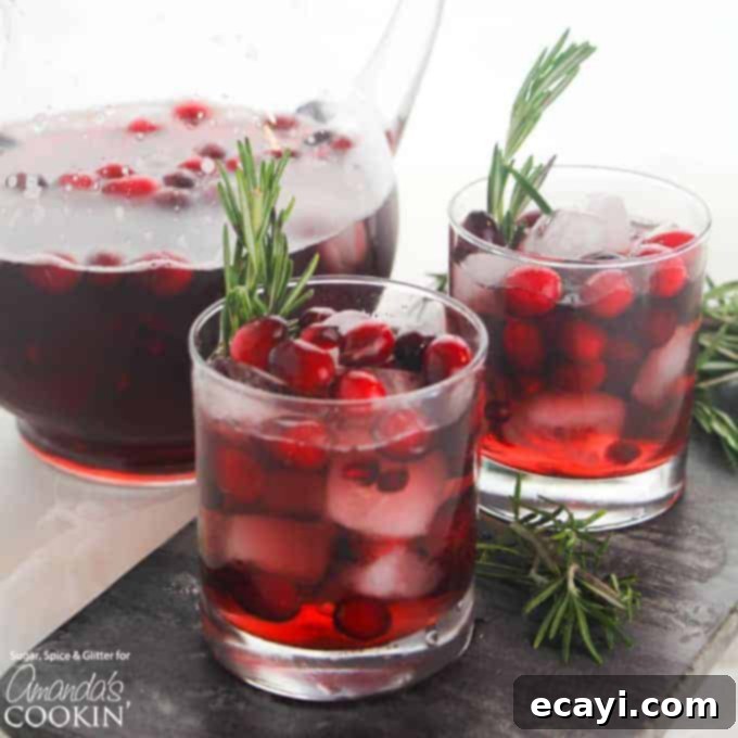 Warm Spiced Wine 2 A festive punch bowl filled with a vibrant holiday drink, garnished with citrus slices and cranberries, ready for serving