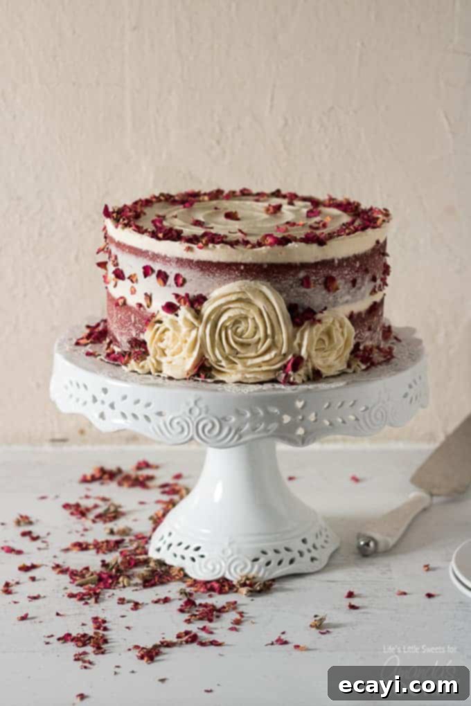 Tiered Red Velvet Cake Red Velvet Cake completed on cake stand