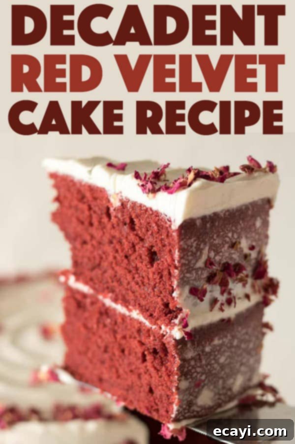 This Red Velvet Cake recipe is a 2-tiered cake recipe that uses red cocoa, espresso powder, and is topped with a delicious cream cheese frosting. #redvelvet #redvelvetcake #cakerecipes #creamcheese #birthday #birthdaycake #teaparty #holidaydessert #festive #dessert #dessertrecipes Red Velvet Cake