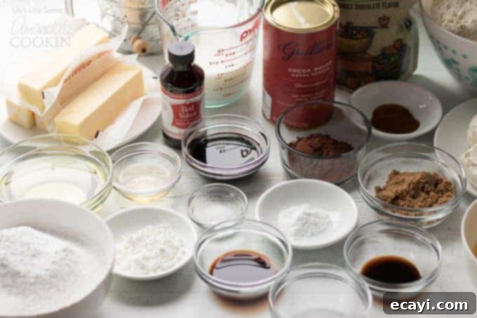 Ingredients for red velvet cake Ingredients for red velvet cake