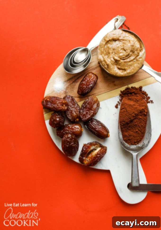 No-Bake Chocolate Fudge 4 dates and other ingredients on a round board