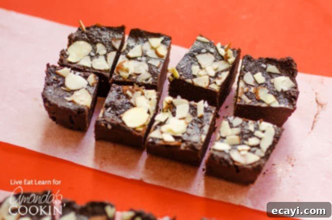 No-Bake Chocolate Fudge 6 fudge squares on parchment