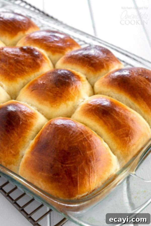 Homemade Hawaiian Rolls Ready to Serve Homemade Hawaiian Rolls in pan, golden brown and fluffy