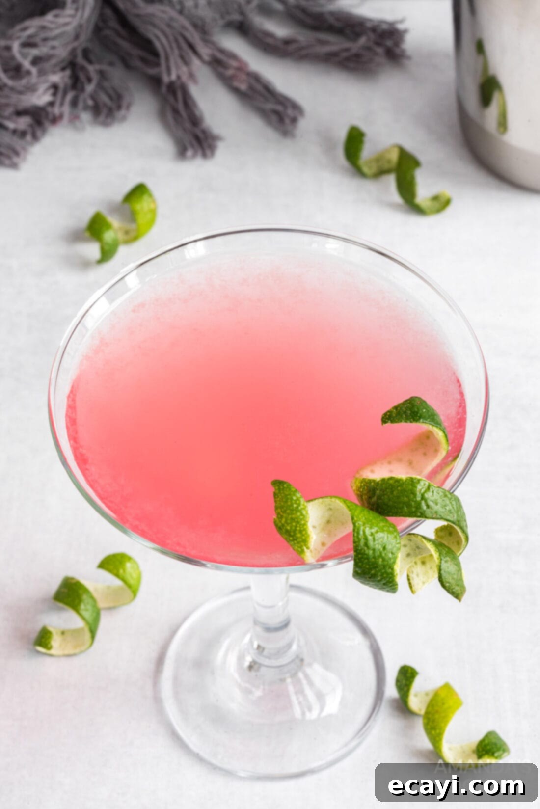 The Iconic Cosmopolitan Cocktail 3 Cosmopolitan cocktail with an elegant lime twist garnish