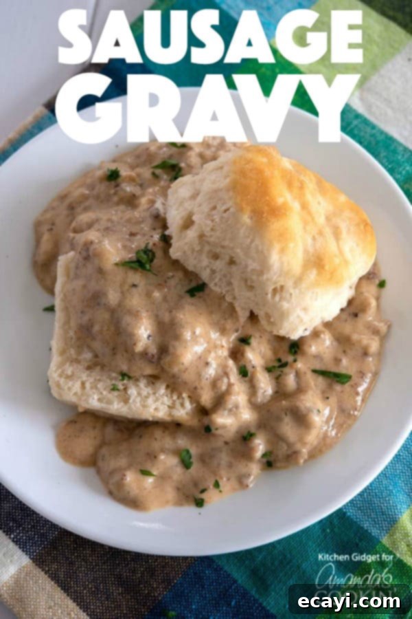 Hearty Country Gravy 9 A final photo of homemade sausage gravy, ready to be enjoyed with biscuits