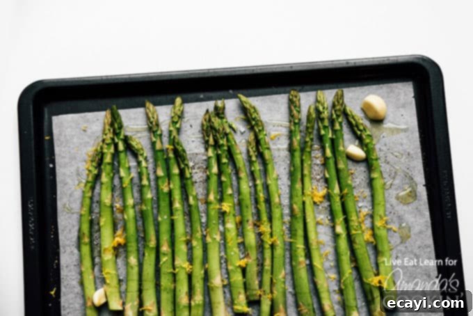 Lemon Zest Roasted Asparagus Side Dish Roasted asparagus topped with lemon zest