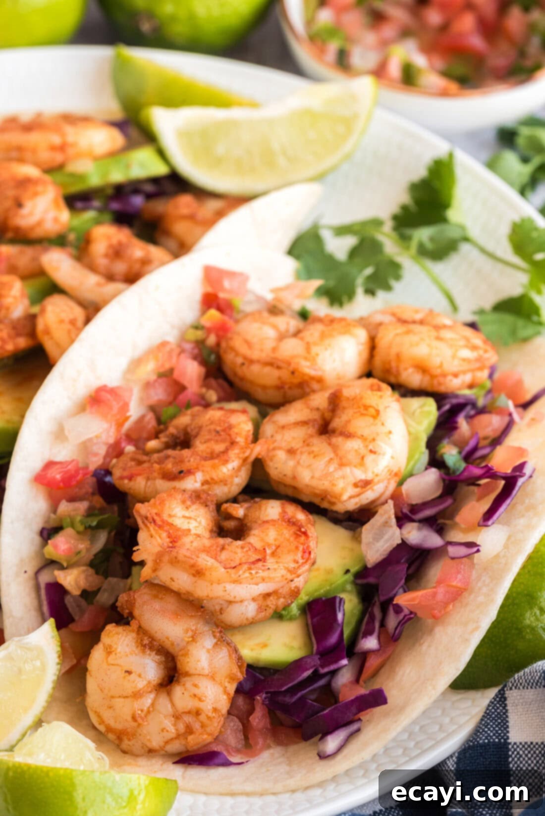 Zesty Shrimp Tacos 3 Close up photo of a shrimp taco