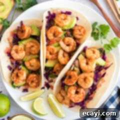 Zesty Shrimp Tacos 10 Close up photo of three Shrimp Tacos on a plate