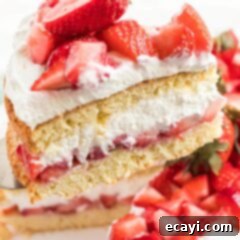 Berry Sweet Adventures 6 A close-up of a perfect slice of strawberry shortcake on a pie server, ready to be served.