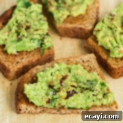 Avocado Toast 9 slices of avocado toast on a cutting board