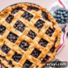 Blueberry Bliss Pie 2 overhead view of blueberry pie