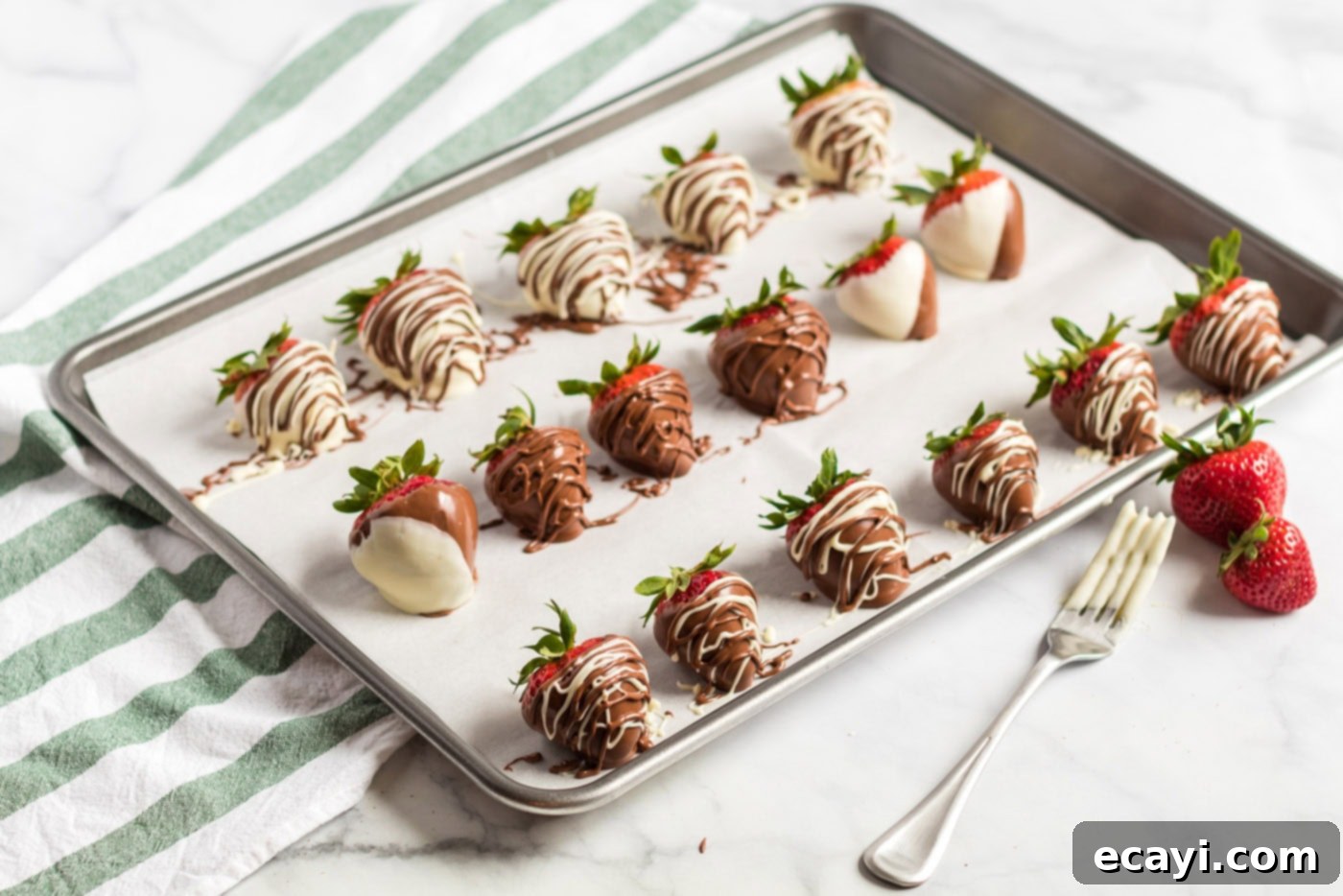 Indulgent Chocolate-Dipped Strawberries 8 Chocolate Covered Strawberries on a parchment lined pan