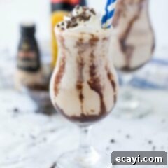 Decadent Chocolate Chill 5 glass of frozen mudslide with straws