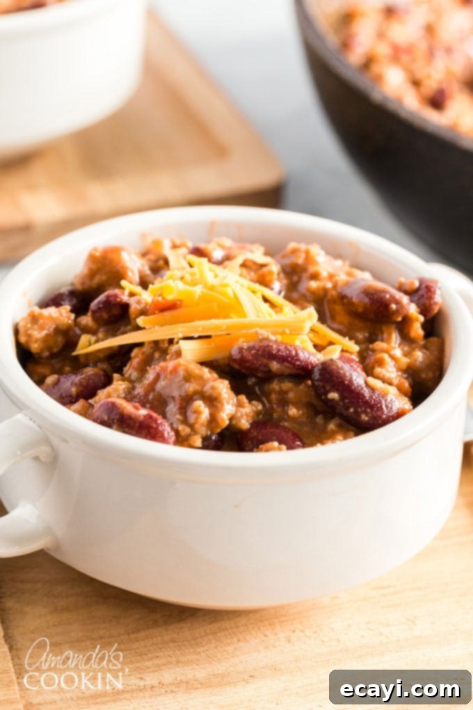 Classic Homemade Chili 8 A delicious bowl of homemade chili, garnished and ready to be enjoyed