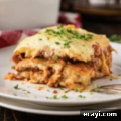 Classic Italian Lasagna 15 Close up photo of a serving of Italian Lasagna on a plate